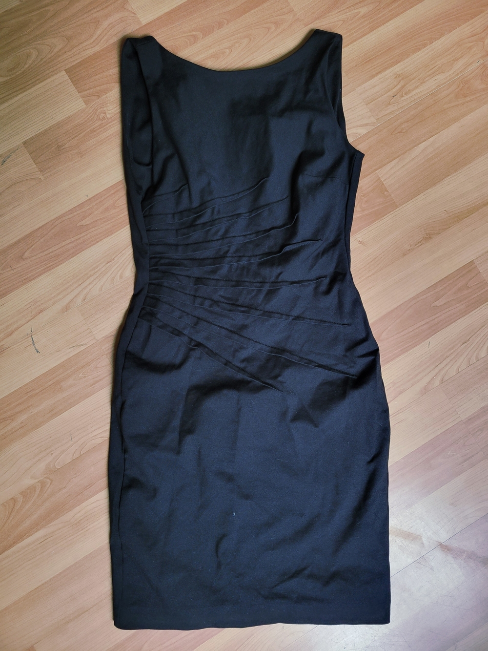 le chateau Black Midi Sheath Dress with Diagonal Pintuck Detail